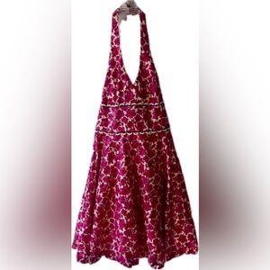 Lilly Pulitzer Hot Pink & Cream Midi Dress – Halter Style – Size 8